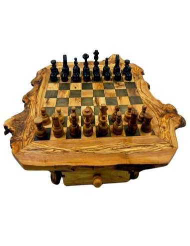 Jeu d'échecs rustique en bois d'olivier grand modèle